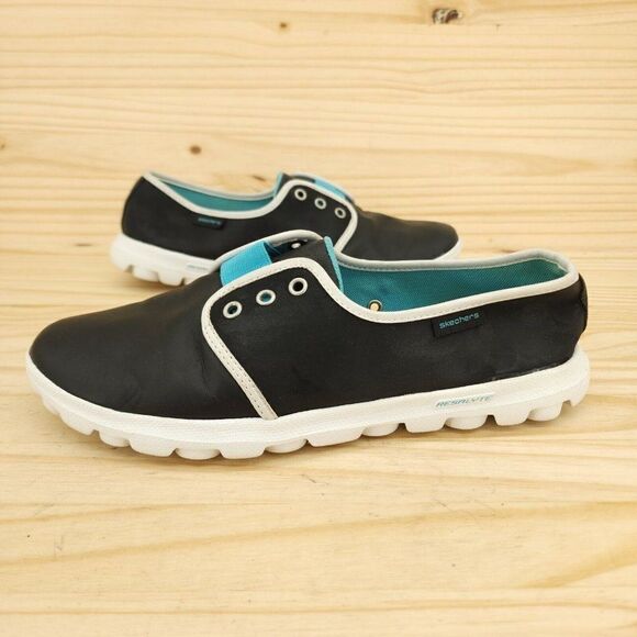 Skechers Go Walk Womens Shoes Sz 9 Black Leather Slip On Loafers Comfort Walking - Picture 1 of 9